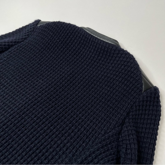 IRO Ceylona Navy Blue Waffle Pattern Knit Black Quilted Leather Edgy Zip Blazer - Picture 10 of 15